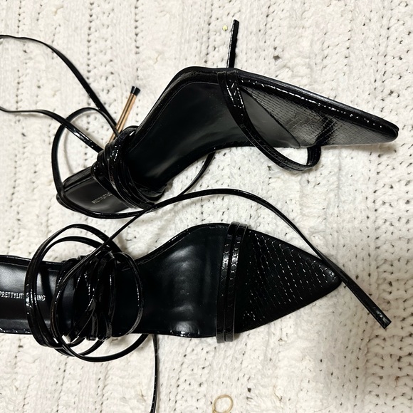 NEW PLT Black Vegan Leather Croc Double Strap Lace Up High Metal Heels 8 - Picture 7 of 7